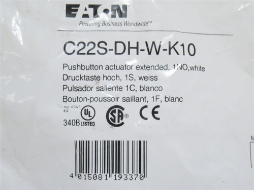 Eaton C22S-DH-W-K10; Non-Illuminated Push-Button; White; 1-NO