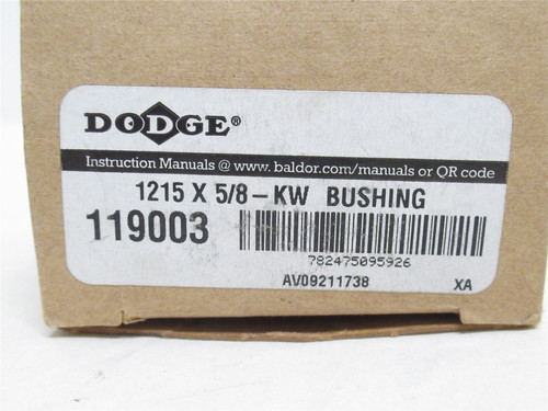 Dodge 1215 X 5/8-KW; Taper-Lock Bushing 119003; 5/8"ID