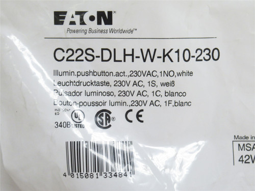 Eaton C22S-DLH-W-K10-230; Illuminated White Push-Button; 230V