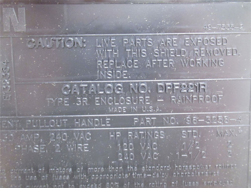 Eaton DPF221R; AC Disconnect Switch 30A; 240VAC; DPST; 2P