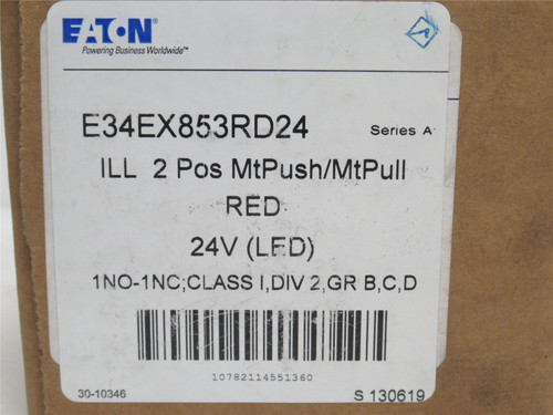 Eaton E34EX853RD24; Illuminated Push Button; Red; 10A; 600VAC