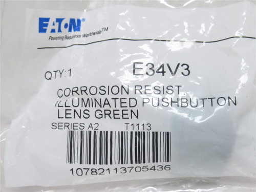 Eaton E34V3; Illuminated Pushbutton Lens; Green