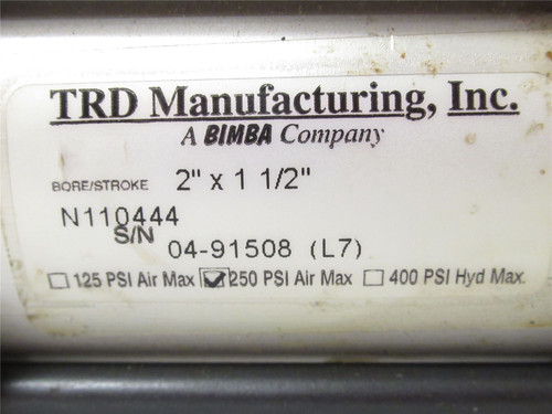 Bimba N110444; Air Cylinder; 2" Bore X 1-1/2" Stroke; 250PSI