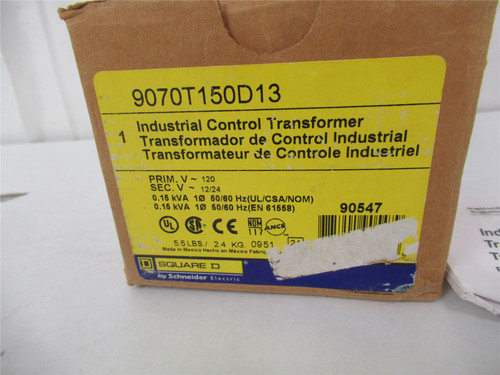 Square D 9070T150D13; Transformer 150VA Prim:120V Sec:12/24V