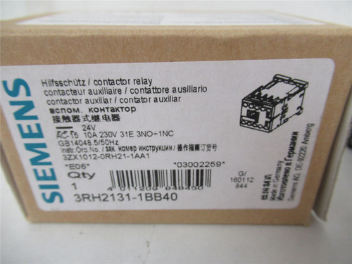 Siemens 3RH2131-1BB40; Control Relay 3 NO + 1 NC 24 V DC