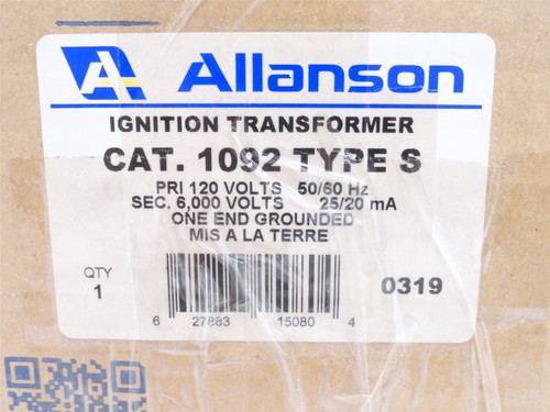Allanson 1092-S; Gas Burner Ignition Transformer 120V Primary