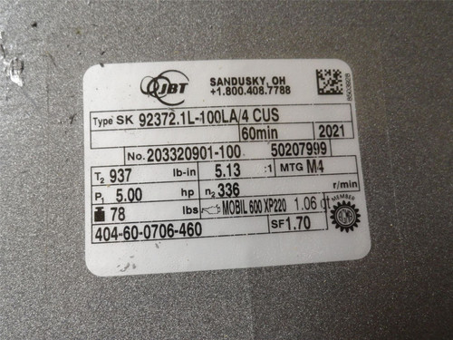 Nord SK92372.1L-100LA/4; AC Gearmotor 5:1 Ratio; 5HP; 1725RPM