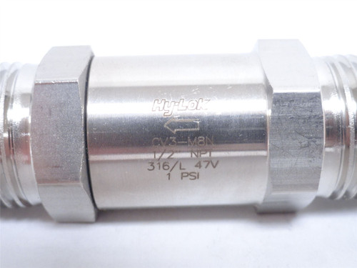 Hy-Lok CV3-M8N; Check Valve; SS-316; 1/2NPT; 1PSI; 3" Length