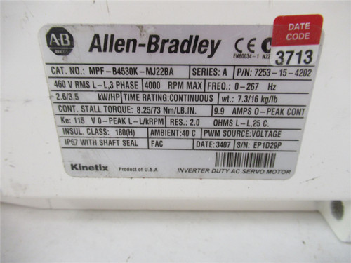Allen-Bradley MPF-B4530K-MJ22BA; Servo Motor Food Grade