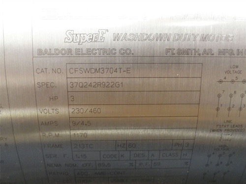 Baldor CFSWDM3704T-E; AC Motor SS; 3HP; 230/460V; 1170RPM; 3PH