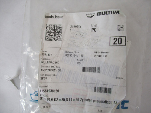 Multivac 11581938150; Piston 7mm Diameter