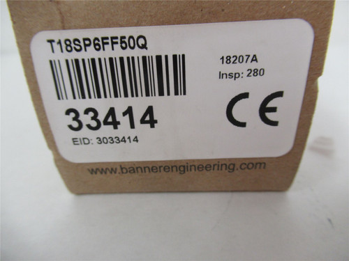 Banner T18SP6FF50Q; Photo Sensor 50mm 10-30VDC  PNP QD T18