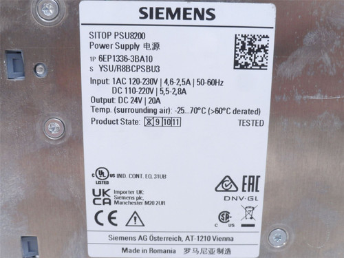 Siemens 6EP1336-3BA10; Power Supply; 120-230VAC In; 24VDC Out