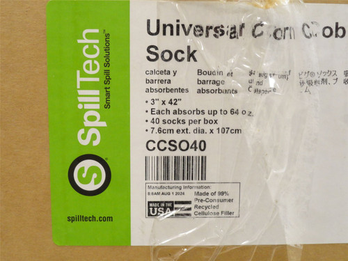 Spilltech CCSO40; Box-40; Universal Sorbent Socks; 3" x 4'