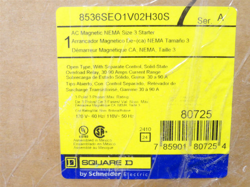 Square D 8536SEO1V02H30S; NEMA-3 Starter 30-90A 3P Coil 120V