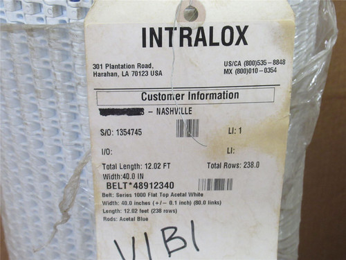 Intralox 48912340; Acetal White Belt; 40" Width x 12' Long