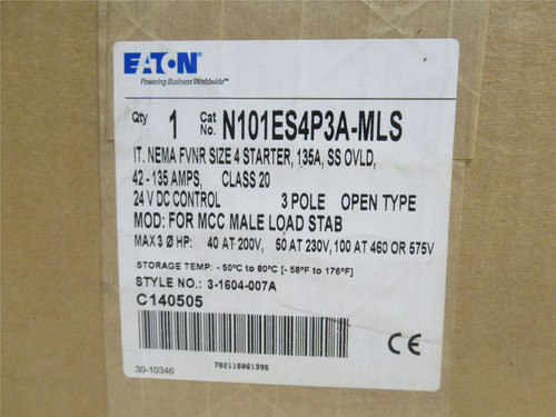 Eaton N101ES4P3A-MLS; Starter; 135A; 3P; 575VAC; Coil: 24VDC