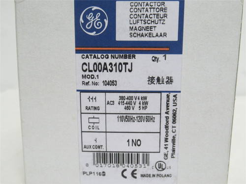 GE CL00A310TJ; Contactor; 25A; 4P; 600V; Coil: 120VAC