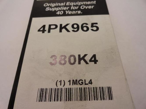 Bando 4PK965; Serpentine Belt 380K4; 4-ribs 38.0"L; 1MGL4