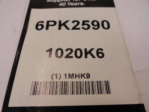 Bando 6PK2590; Serpentine Belt 1020K6; 6-ribs 102.0"L; 1MHK9