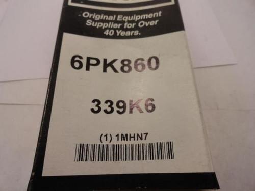 Bando 6PK860; Serpentine Belt 339K6; 6-ribs 33.9"L; 1MHN7