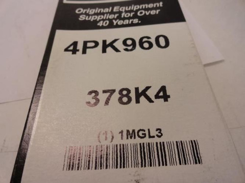 Bando 4PK960; Serpentine Belt 378K4; 4-ribs 37.8"L; 1MGL3