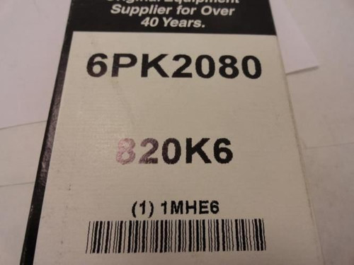 Bando 6PK2080; Serpentine Belt 820K6; 6-ribs 82.0"L; 1MHE6