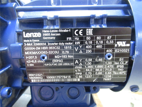 Lenze MDEMAXX063-32C0U; AC Gearmotor 207:1 Ratio; 230/460V