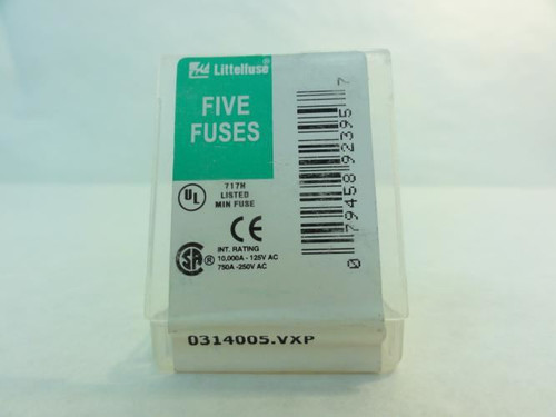 Littelfuse 0314005.VXP; Lot-5 Fuses; 5A; 250V