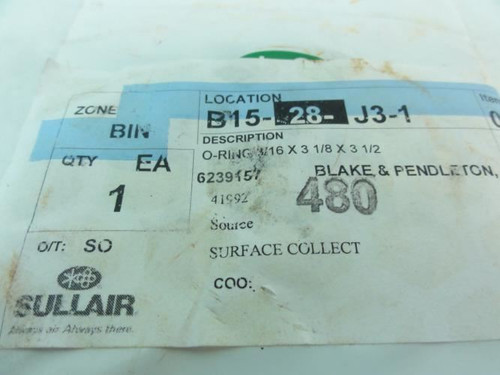 Sullair 6239157; O-Ring; 3-1/8"ID; 3-1/2" OD; 3/16" W