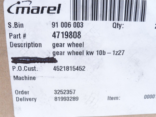 Marel 4719808; Gear Wheel; SS; 27 Teeth; 30mmID