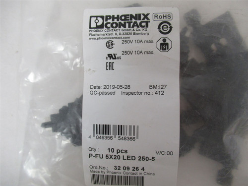 Phoenix Contact P-FU 5x20 LED 250-5; Lot-10FusePlug250V 6.3 A