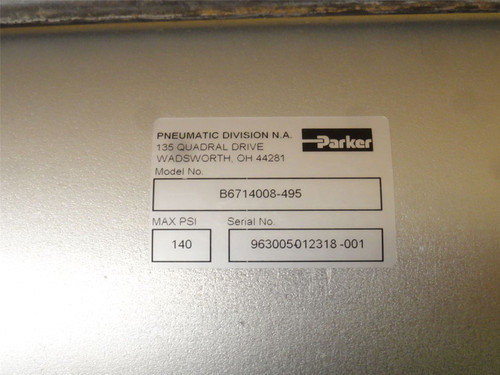 Parker B6714008-495; Actuated Air Cylinder; 140PSI; 1-1/2"ID