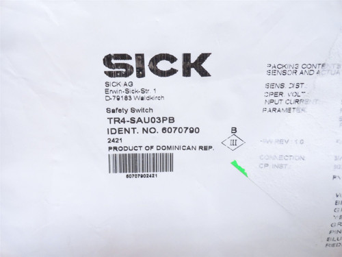 SICK TR4-SAU03PB; NON-Contact Safety Switch 6070790; 24VDC