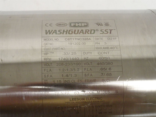 Leeson C6T17NC328A; AC Motor SS; 1/3HP; 230/460V; 1740RPM; 3PH