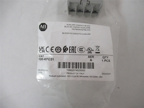 Allen-Bradley 100-KFC31; AuxilaryContactBlock 10V3 NO and 1NC
