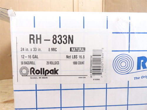 Rollpak RH-833N; Lot-32 Rolls Natural HDPE Can Liner; 24"x33"