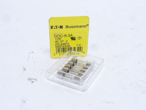 Bussmann GDC-6-3A; Box-5; Time-Delay Glass Fuses 6.3A; 250VAC