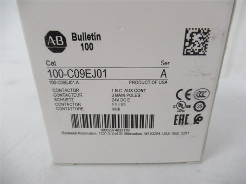 Allen-Bradley 100-C09EJ01; Contactor 9A 3P Coil 24VDC
