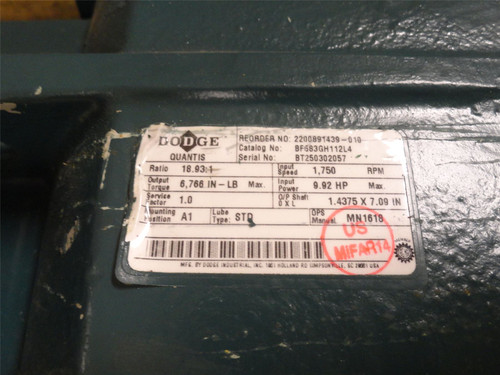 Dodge BF683GH112L4; Flanged AC Gearmotor; 18.93:1 Ratio; 5HP