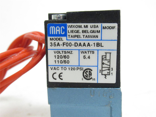 MAC 35A-F00-DAAA-1BL; Solenoid Valve; 0-120PSI. 110/120VAC
