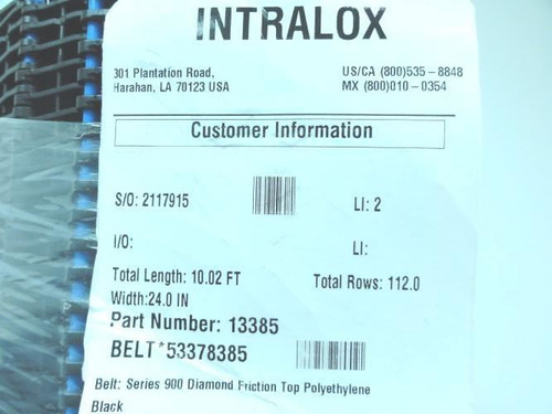 Intralox 13385; Conveyor Belt; 10Ft Length; 24" Wide