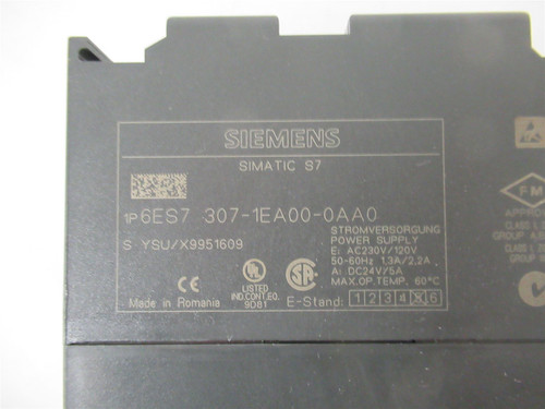 Siemens 6ES7 307-1EA00-0AA0; Power Supply120/230 VAC 24 VDC 5A