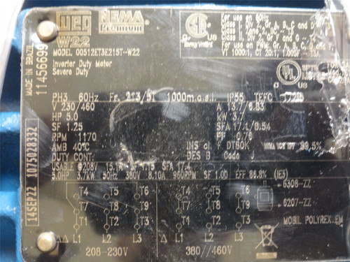 WEG 00512ET3E215T-W22; AC Motor 11456699; 5HP 1170RPM 230/460