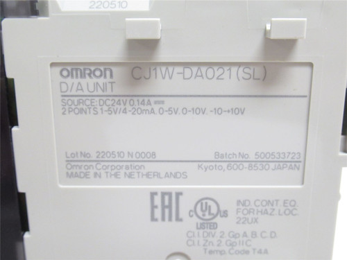 Omron CJ1W-DA021(SL); Output Module 24VDC; 2-Point; Analog