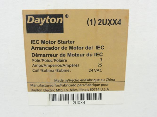 Dayton 2UXX4; Starter; 25A; 3P; 600V Max; Coil: 24V