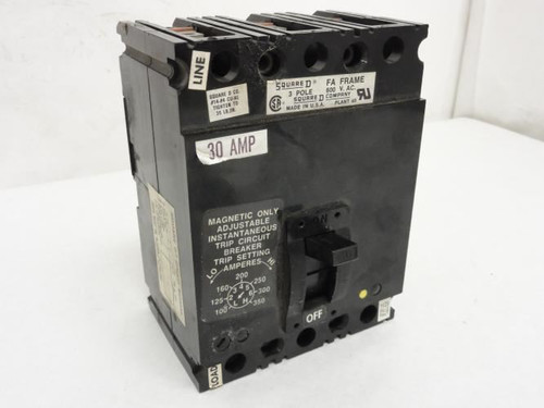 Square D FAL3603015M; Circuit Breaker 30A 3P; 240VAC (Missing 2 lugs)