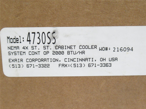 Exair 4730SS; Vortex Tube Enclosure Cooler 250PSI 2;000Btu/hr