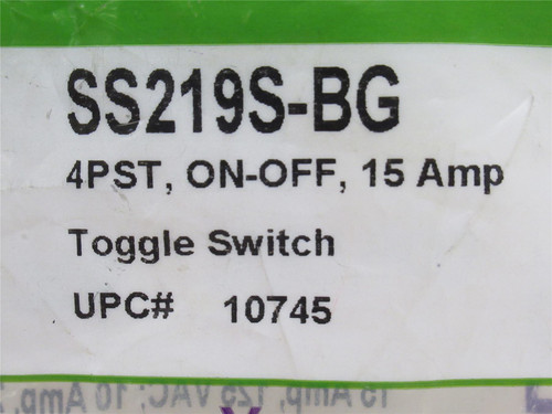 Selecta SS219S-BG; On/Off Toggle Switch; Bat Handle 15A; 125V