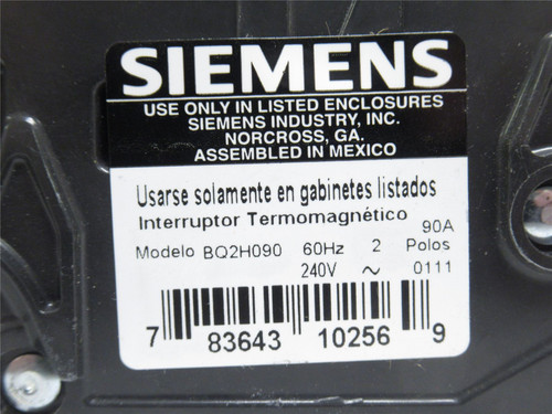 Siemens BQ2H090; Circuit Breaker 90A; 2P; 240VAC